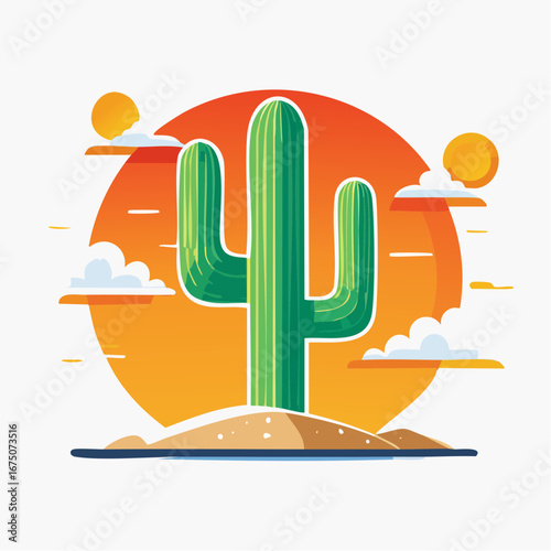 Cactus Sunset Landscape Illustration