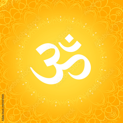 om aum ohm symbol of hinduism yellow background