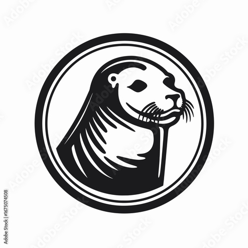 Elegant vector illustration showcases a sea lion’s distinctive features in monochrome silhouette