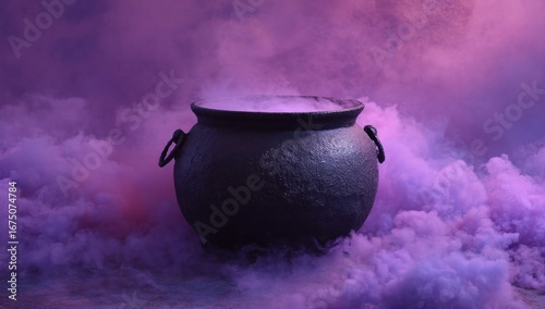 Dark cauldron in purple smoke