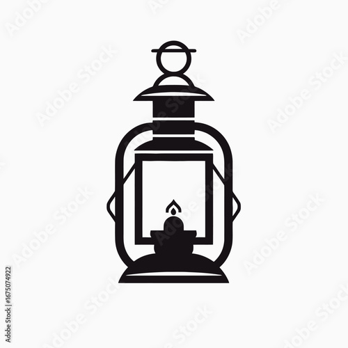 Vintage kerosene lantern with flame isolated on white background vector silhouette