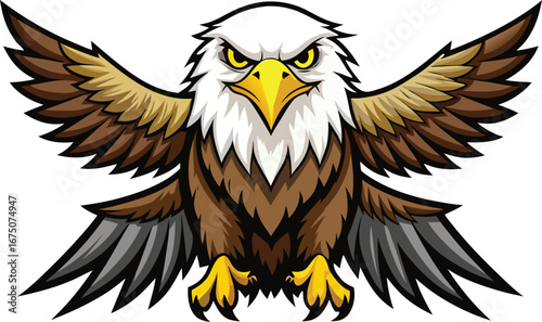 Fierce eagle mascot with powerful wings spread wide, ready for action and victory.