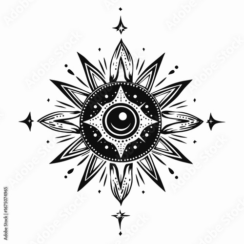 Mystical celestial eye radiating light, creating an ethereal, esoteric geometric silhouette