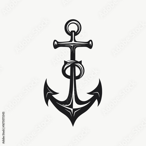 Nautical antique styled anchor in black and white illustrated simple silhouette