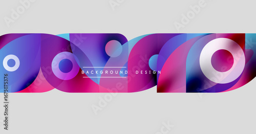 Abstract colorful design. Swirls, circles, gradients create modern background. Text reads background design. Vibrant hues dominate composition.