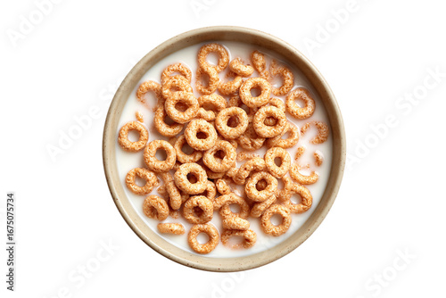 Bowl of o shaped cereal with milk isolated on transparent background