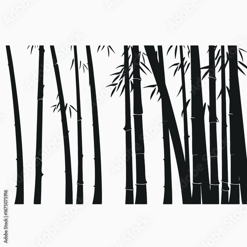 Graphic bamboo grove illustration in high contrast monochrome beautiful nature silhouette