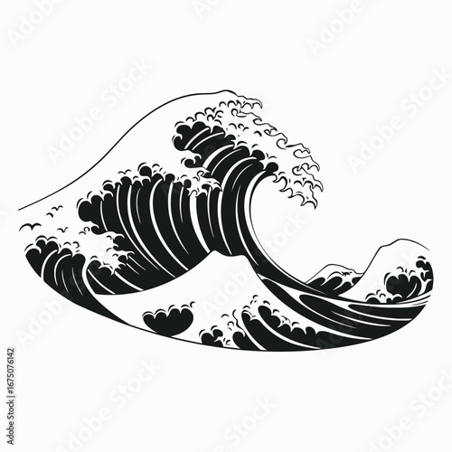 Powerful ocean wave art, capturing the dynamics of the sea's silhouette