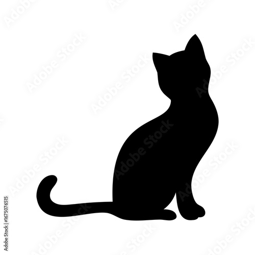 Elegant silhouette of a cat sitting and looking up with attentive posture