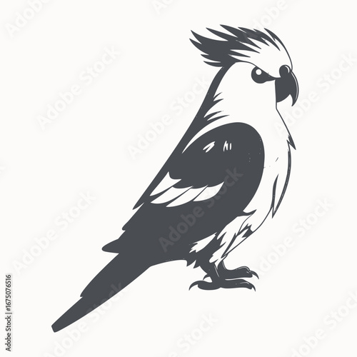 Majestic cockatoo in graphic black and white minimalist vector standing tall silhouette