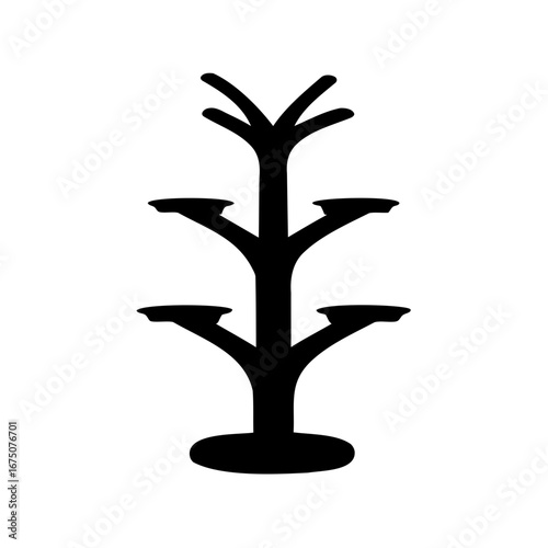 Black silhouette of multi tiered tree stand furniture isolated on white background