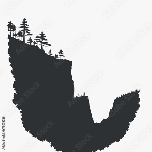 Dramatic cliffside landscape featuring distant figures creating a captivating mountain silhouette.