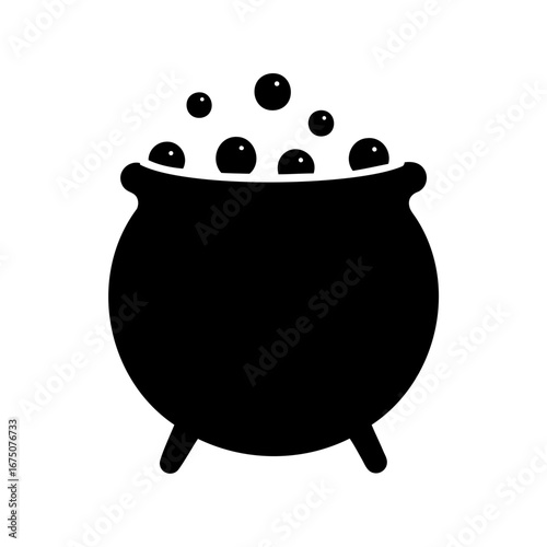 Silhouette image of a Witch's cauldron boiling with potion and bubbles