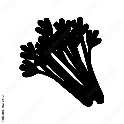 Black silhouette of a bunch of fresh celery stalks on white background