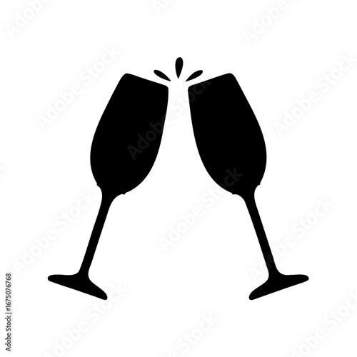Silhouette of two champagne glasses clinking to celebrate a special occasion