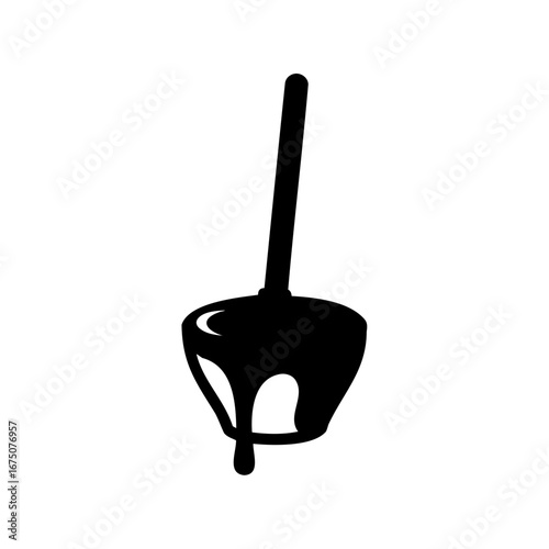 Minimalist silhouette of a honey dipper with dripping honey on white background