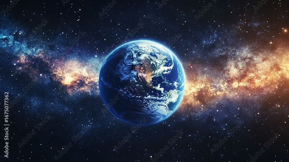 Obraz premium Earth illuminated like a radiant star in the vastness