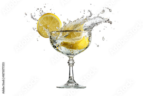 Refreshing lemon cocktail splash isolated on transparent background