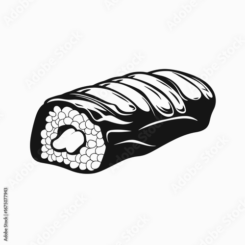 Exquisite appetizing tasty roll, black and white Japanese food sushi roll silhouette