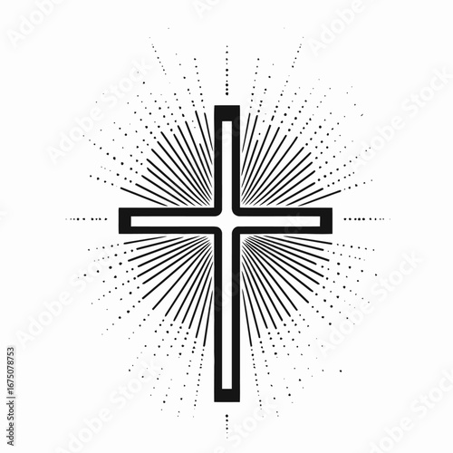 Striking Christian cross bursts forth with radiating light in detailed silhouette