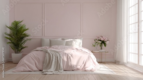 Cozy Pink Bedroom with Natural Light and Elegant Decor Elements