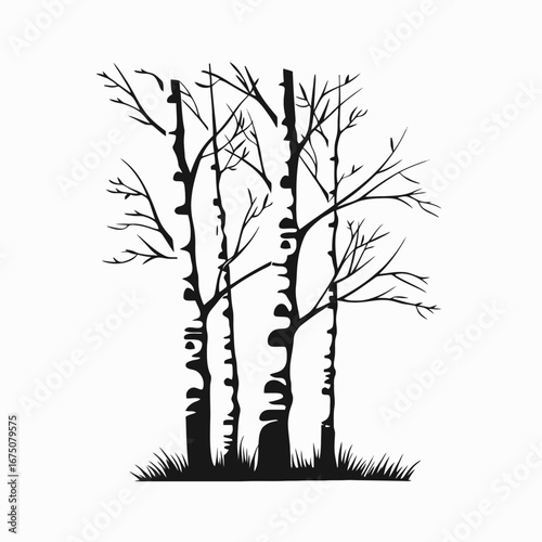 Minimalist aspen grove drawing, nature inspired background image with tree silhouette