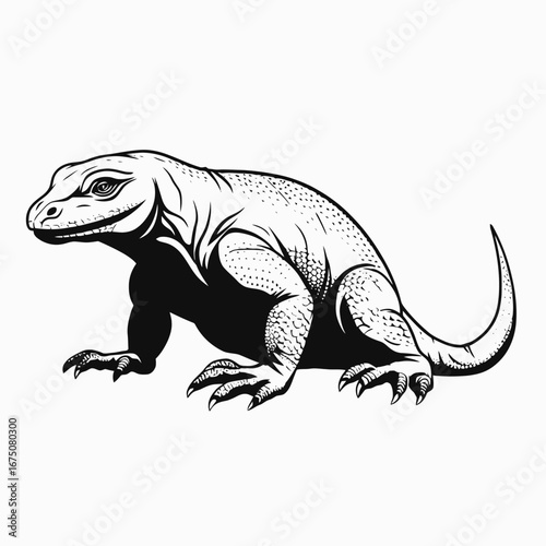 Reptilian strength, a Komodo dragon, powerful hunter, bold illustration silhouette