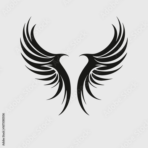 Stylized birds with spread wings create a symmetric graphical vector silhouette