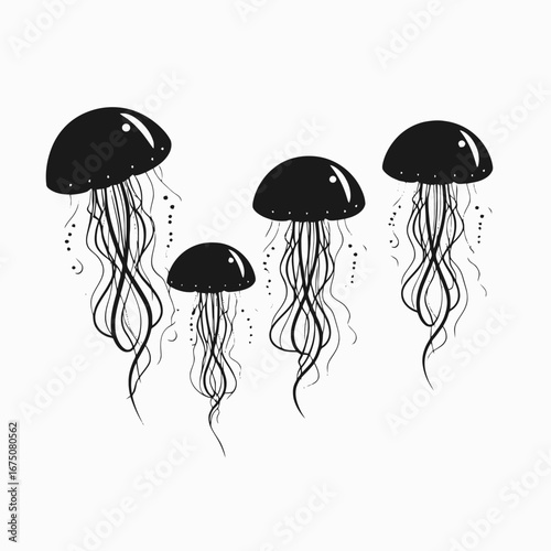 Mystical jellyfish gracefully dancing, a marine inspired vector art illustration silhouette.