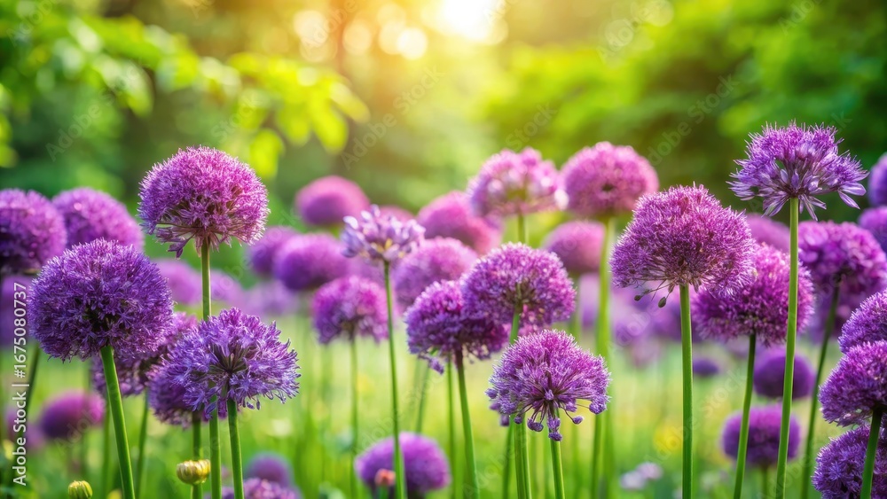 Fototapeta premium Fragrant purple flowers blooming in a lush green garden