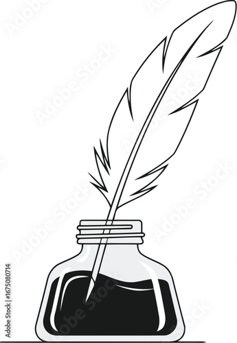 Classic quill pen and inkwell for creative writing