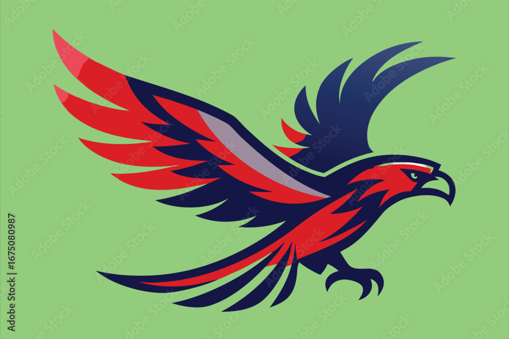 Fototapeta premium Dynamic red and blue eagle mascot soaring powerfully, perfect for sports teams and brands