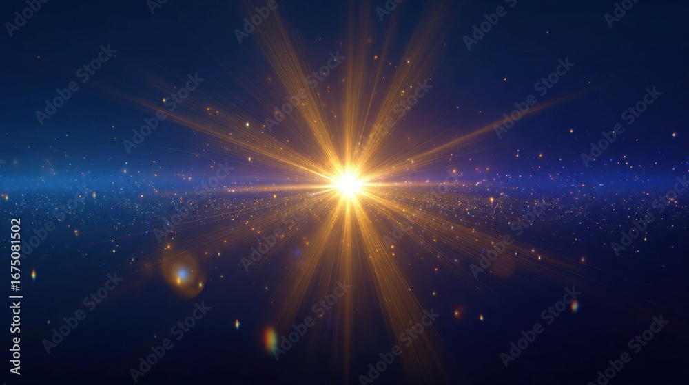 Obraz premium Cosmic Burst: Celestial Radiance and Golden Light