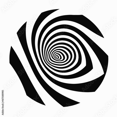 Abstract hypnotic vortex shape, geometric tunnel visual illusion background silhouette