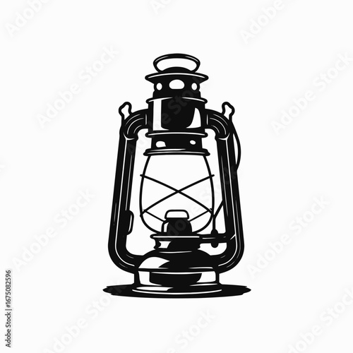 Vintage kerosene lamp with elegant features against white backdrop silhouette