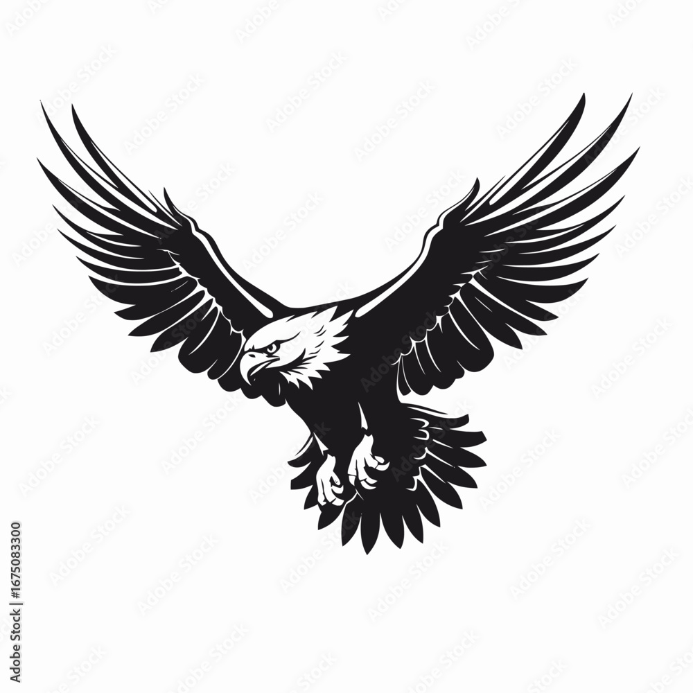 Fototapeta premium Majestic eagle soars powerfully rendered in dramatic black and white silhouette