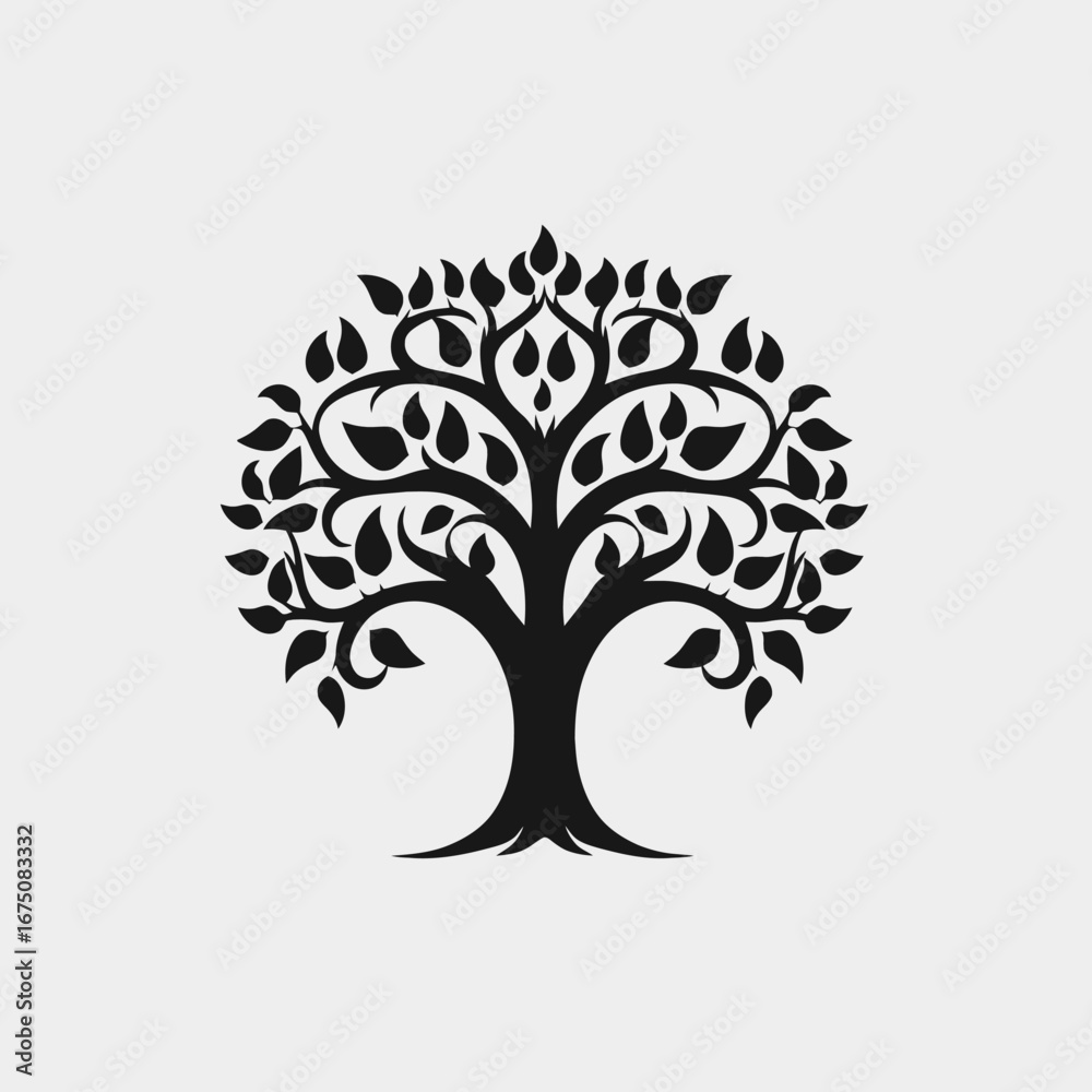 Obraz premium Majestic ornamental tree artfully with leaves and branches creating a vector silhouette