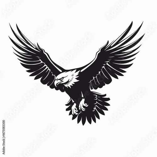 Majestic eagle soars powerfully rendered in dramatic black and white silhouette