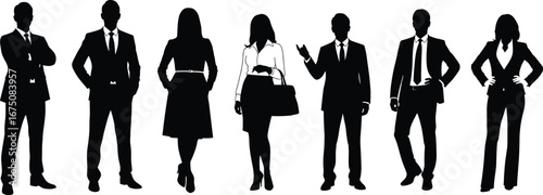 Professional business people silhouettes in formal attire standing confidently for corporate, workplace, diversity, leadership, and team illustration design projects