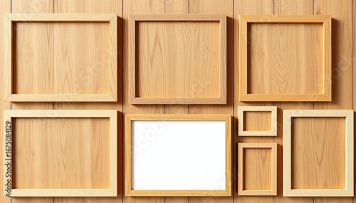 Collection of realistic blank wooden picture frames, modern poster mockup, empty photo frames with wood texture vector illustration,  home decor,  wood