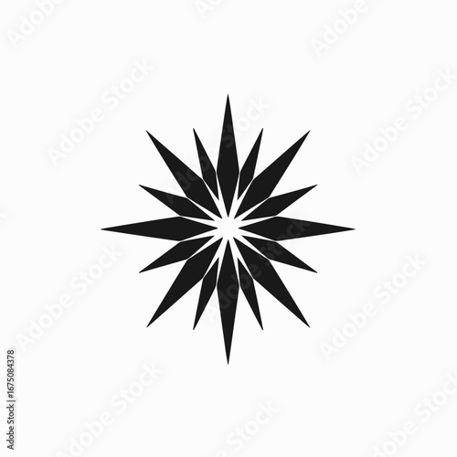 Abstract geometric starburst with sharp edges, modern black and white silhouette