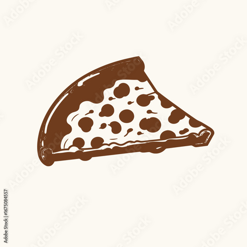 Delicious pepperoni pizza slice, tasty Italian food drawing silhouette