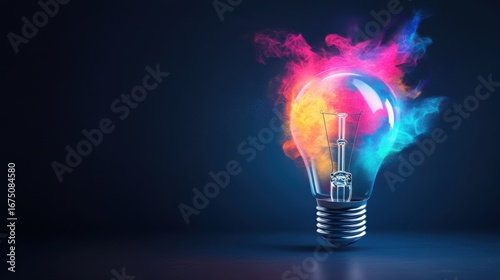Colorful Smoke Aura Surrounding a Bright Light Bulb on Dark Background