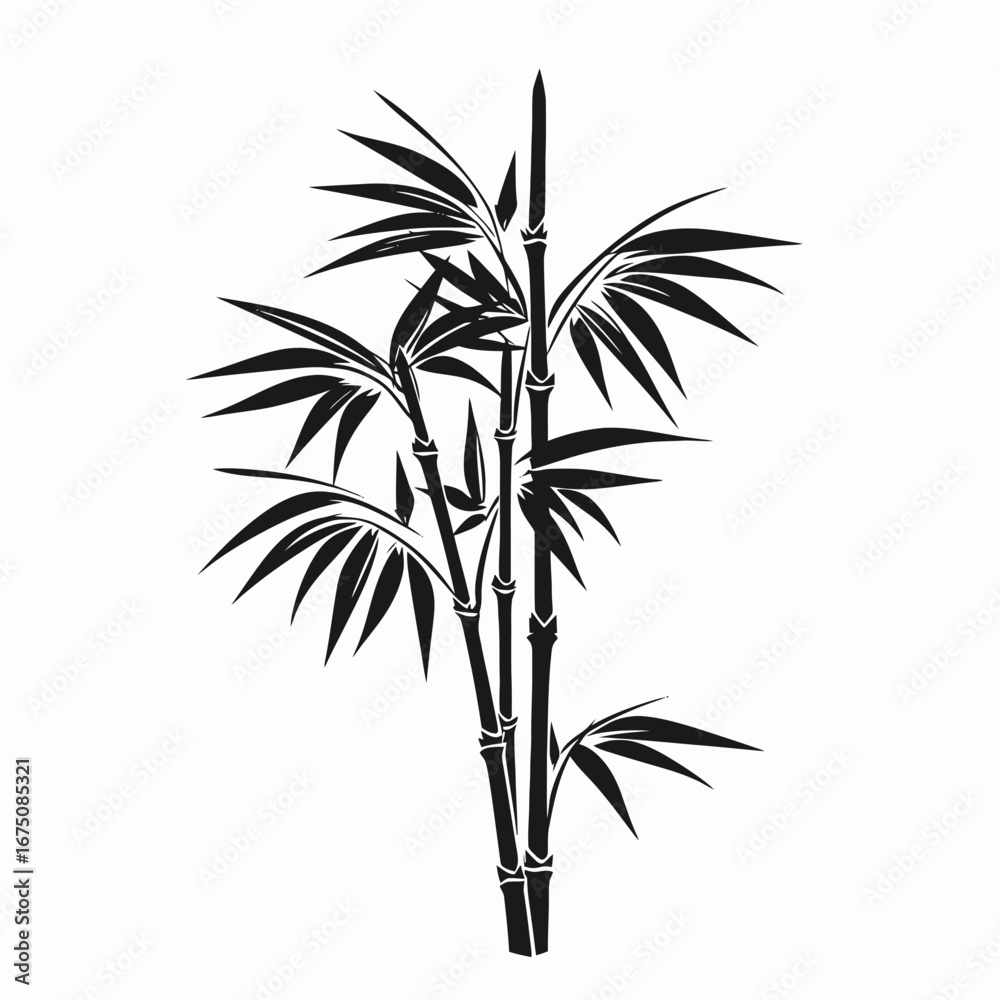 Obraz premium Striking black bamboo branch vector illustration artistic tropical plant silhouette