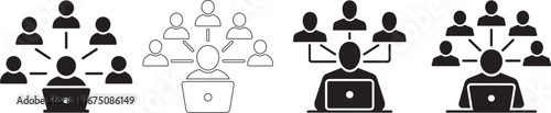 Remote team communication and online collaboration concept showing connected people working together on laptops, virtual teamwork, networking, and digital business management