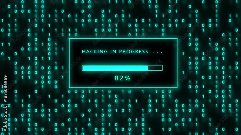 Glitch style hacking in progress loading bar animation with digital ...