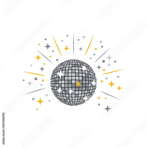 Shiny disco ball with glowing sparkles for festive New Year dance celebration.