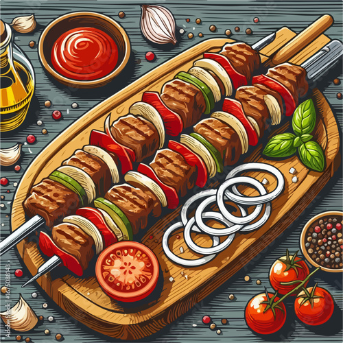 illustration of a kebab full of vegetables 