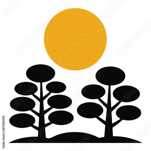 Minimalist Tree Silhouette with Rising Sun – Modern Nature Vector Art