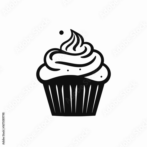 Delightful, mouthwatering cupcake isolated, creating a charming black dessert illustration silhouette